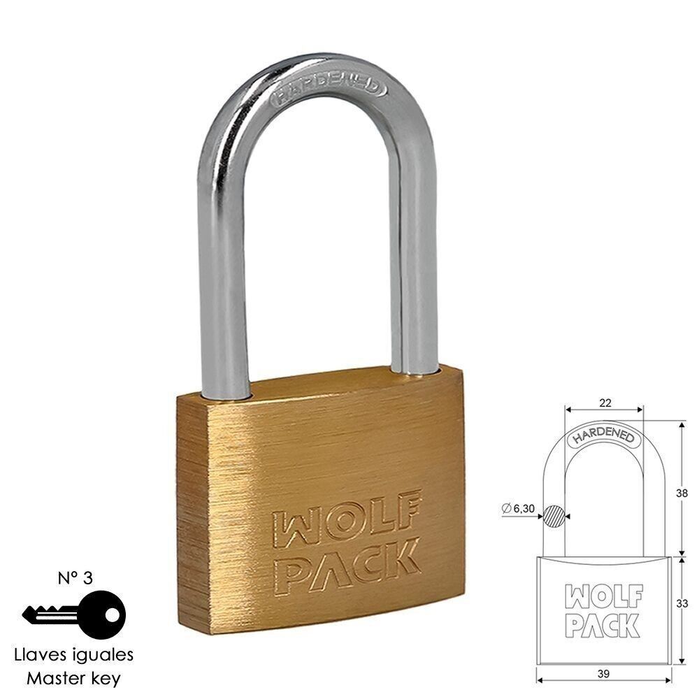 Long Arch Brass Padlock Keys Alike 40 mm. No.3