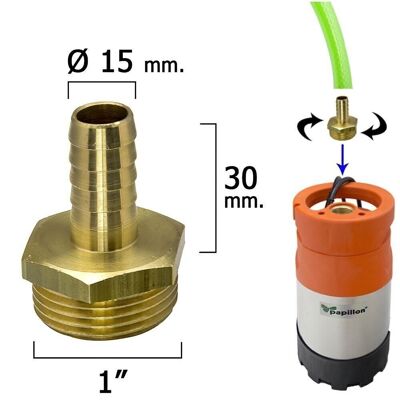 Hose Connection With Spike " 15 mm. Male 1"