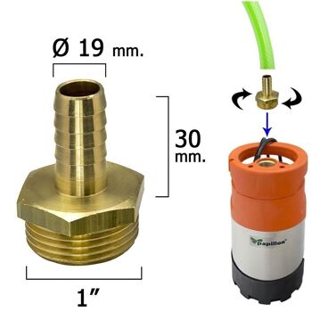 Raccord de tuyau avec pointe " 19 mm. Mâle 1"