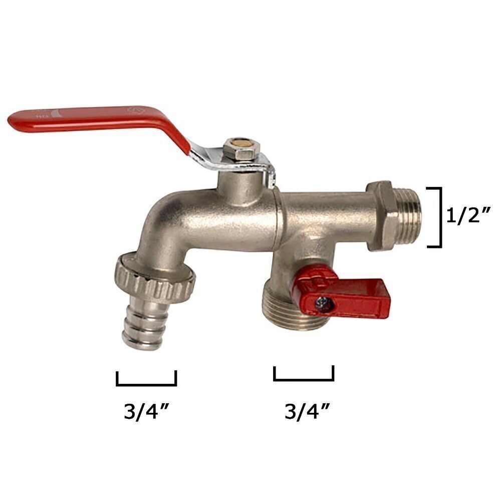 Rubinetto da giardino Sfera Doppio tubo 1/2" x 3/4" x 3/4" Verticale