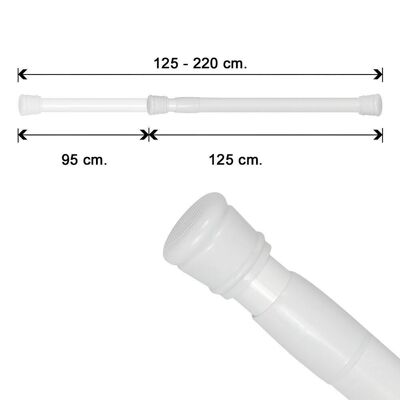White Aluminum Extensible Shower Curtain Rod125 to 220 cm.