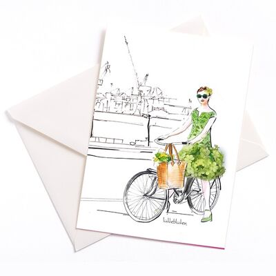 Tour à vélo sur l'Elbe - carte avec noyau de couleur et enveloppe | 072