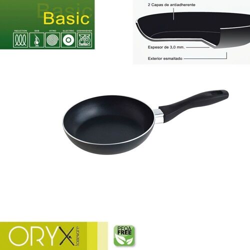 Oryx Sartén Aluminio Antiadherente Basic,  Alta Resistencia,  Apta Inducción,  Libre PFOA,  Diámetro 18 cm,  Espesor 3 mm.