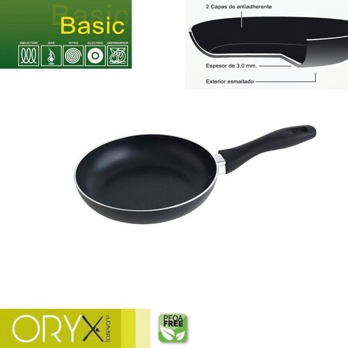 Oryx Sartén Aluminio Antiadherente Basic,  Alta Resistencia,  Apta Inducción,  Libre PFOA,  Diámetro 20 cm,  Espesor 3 mm.