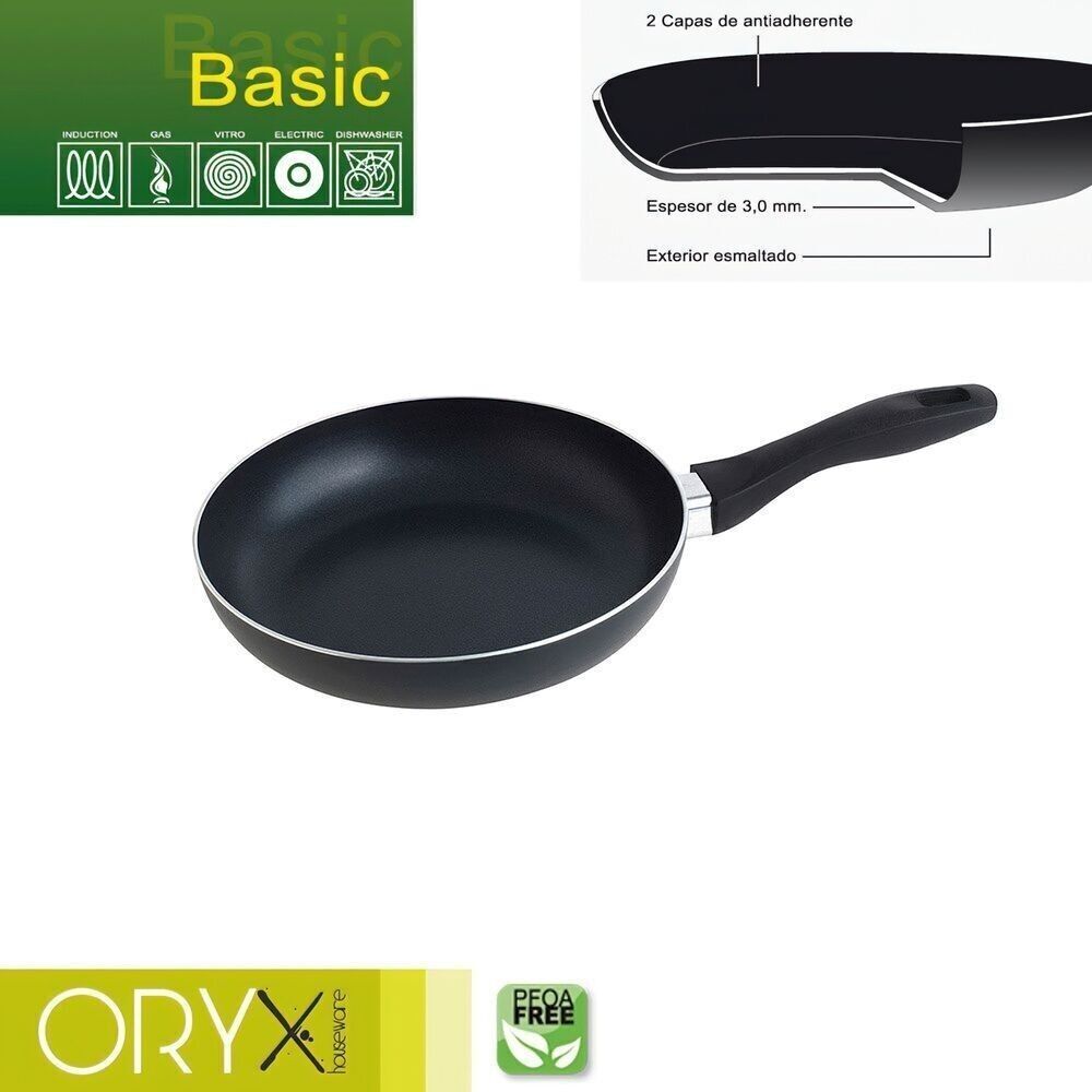 Oryx Basic Antihaft-Bratpfanne aus Aluminium, hohe Widerstandsfähigkeit, induktionsgeeignet, PFOA-frei, Durchmesser 22 cm, Dicke 3 mm.