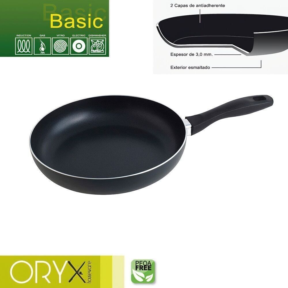 Padella Oryx Basic in Alluminio Antiaderente, Alta Resistenza, Adatta all'Induzione, Senza PFOA, Diametro 26 cm, Spessore 3 mm.
