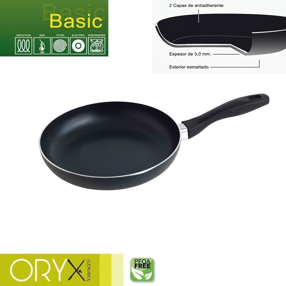 Padella Oryx Basic in Alluminio Antiaderente, Alta Resistenza, Adatta all'Induzione, Senza PFOA, Diametro 24 cm, Spessore 3 mm.