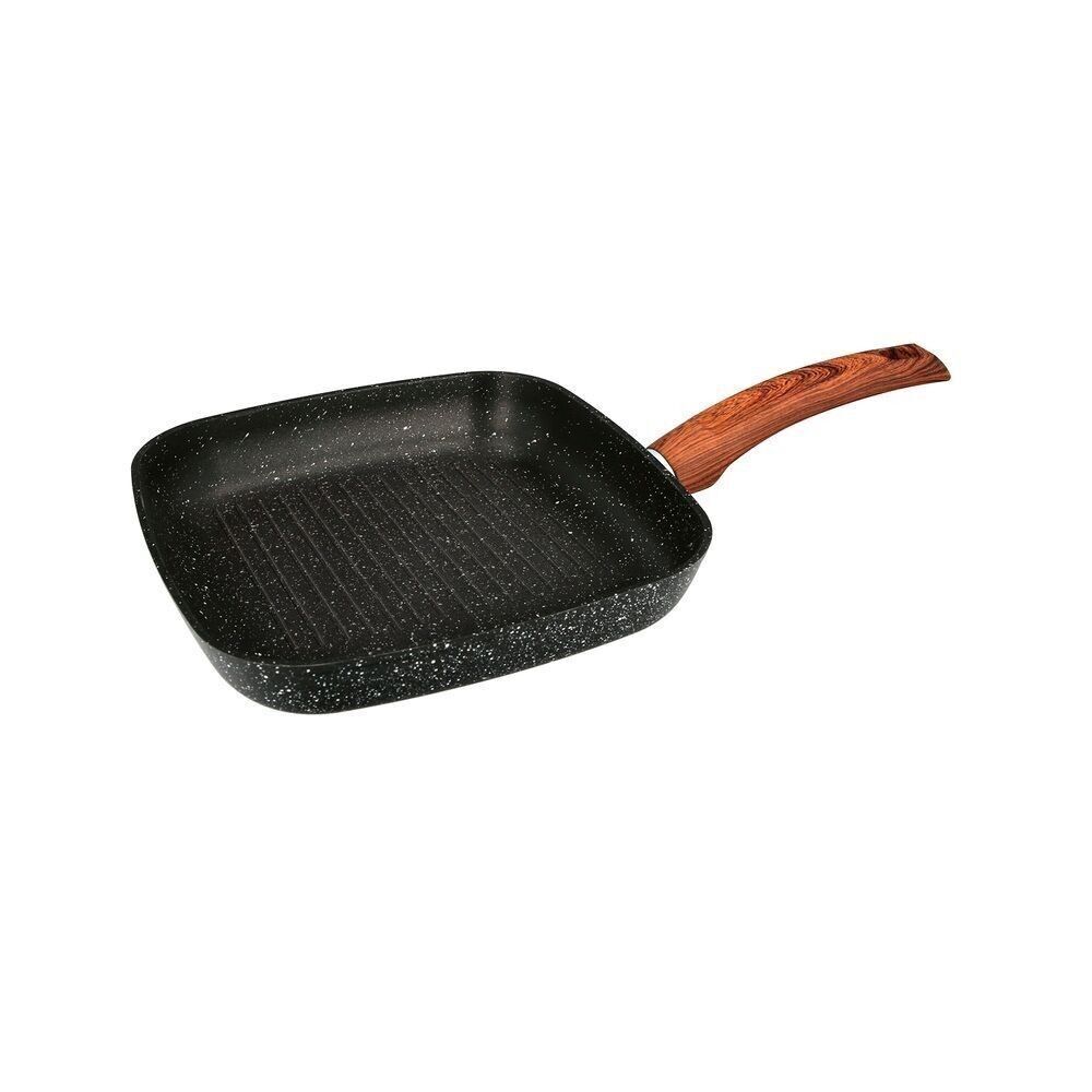 Padella Antiaderente In Alluminio Forgiato 24x24x4,5 cm. Maniglia gommata / 5 strati / Finitura pietra / Tutti i tipi di piani cottura / Grill