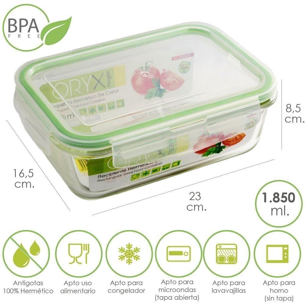 Contenitore Ermetico Rettangolare in Vetro da 1850 ml.  23×16.5×8.5 (altezza) cm.