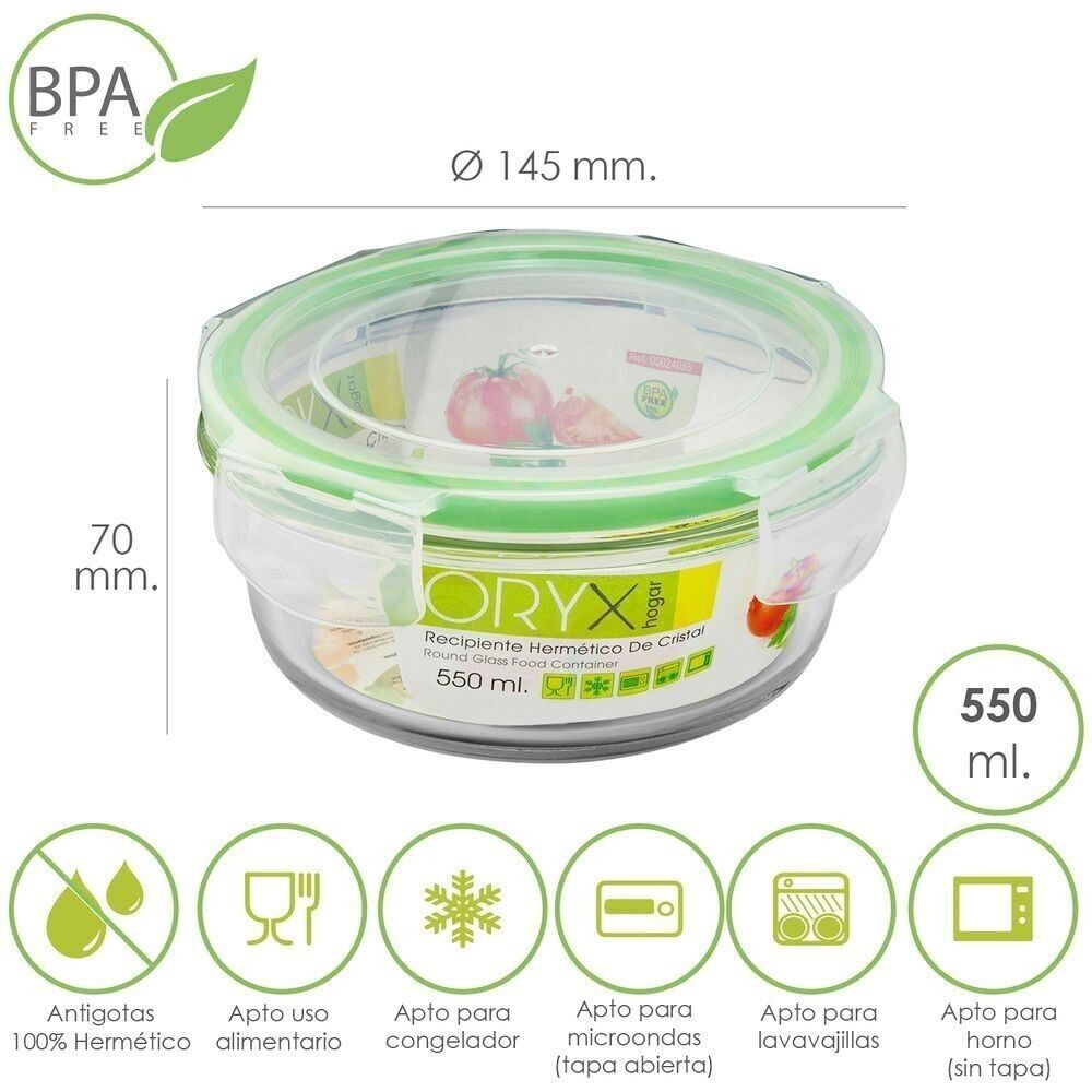 Hermetischer runder Glasbehälter 550 ml. "145 x 7 (Höhe) cm.