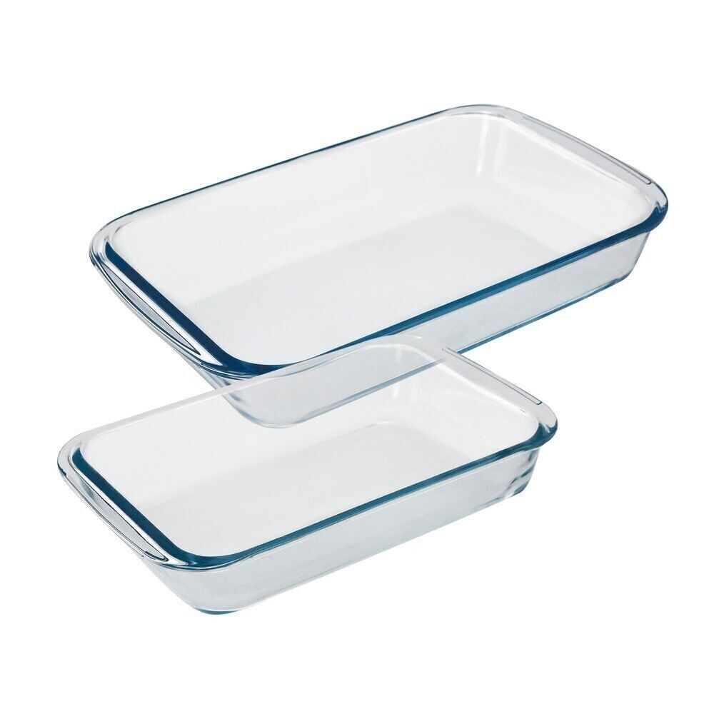 Lot de 2 plats à four rectangulaires en verre borosilicate 1 et 1.6 L. Mélanges idéaux, Salades, Desserts, Cuisine, Pâtisseries.sans BPA