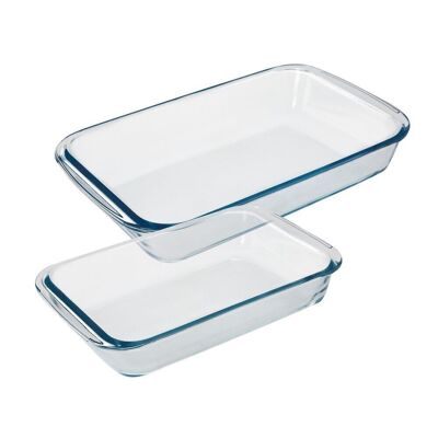 Set of 2 Rectangular Borosilicate Glass Oven Dishes 1 and 1.6 L.  Ideal Mixtures, Salads, Desserts, Cooking, Pastries.BPA free