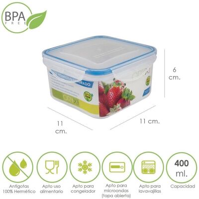 Square Plastic Airtight Container 400 ml.  11x11x6 (Ht.)cm.