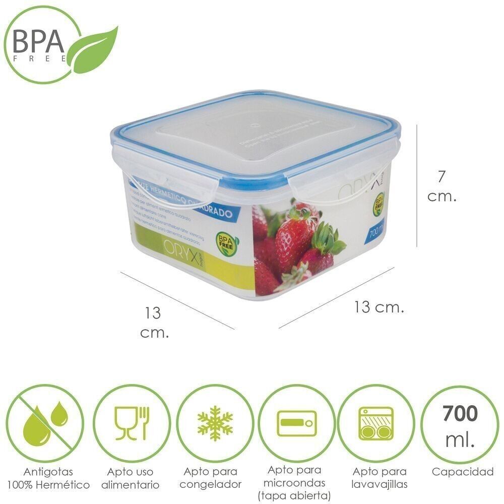 Contenitore Quadrato In Plastica Ermetico Da 700 ml.  13x13x7 (alt.)cm.