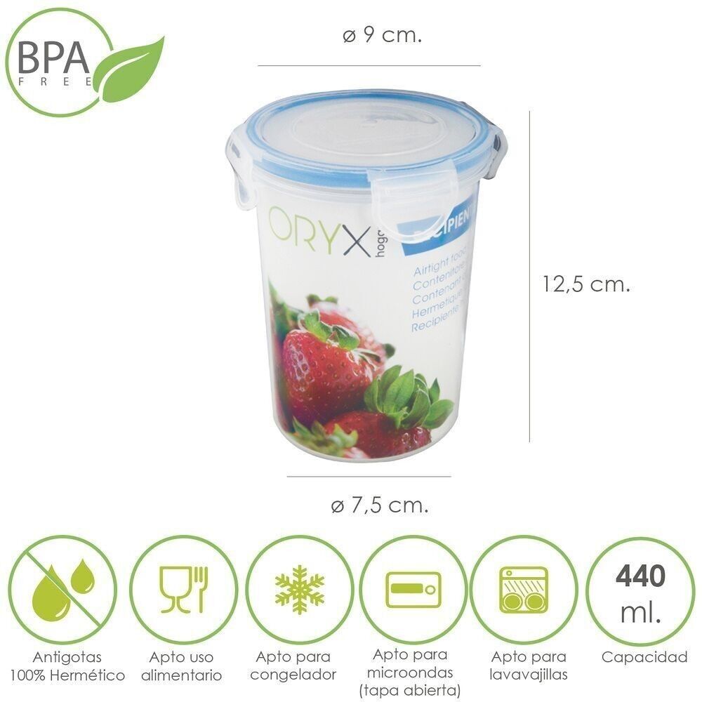Contenitore Ermetico Rotondo in Plastica da 440 ml.  "9.5x12.5 (alt.)cm.