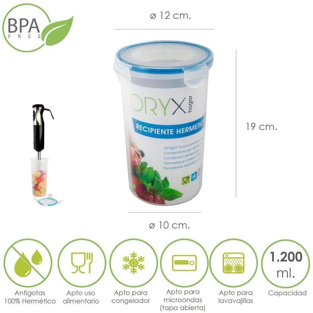Contenitore ermetico rotondo in plastica 1.200 ml.  "12 x 19 (h)cm.