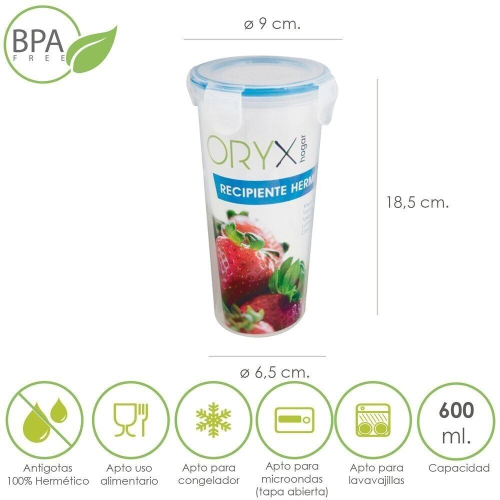 Misurino ermetico rotondo in plastica in vetro da 600 ml. "9x18.5 (alt.)cm.