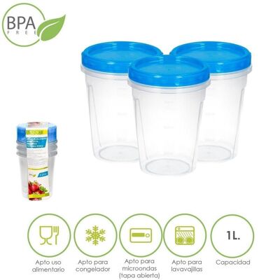 Set Round Plastic Containers 1 Liter (Pack 3 pieces)