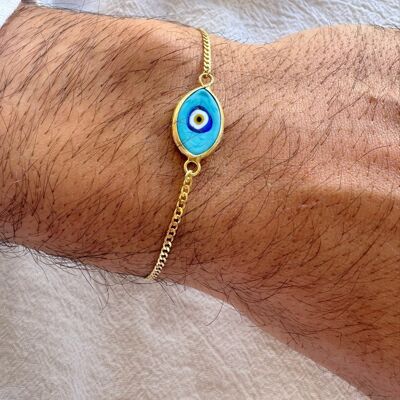Men's Evil Eye Bracelet, Turquoise Bracelet, Gold Chain Bracelet, Mens Jewelry, Gift for Him, Made in Greece from Sterling SIlver 925.