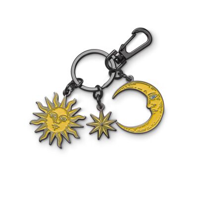 Porte-clés en émail "Soleil, Lune et étoiles"