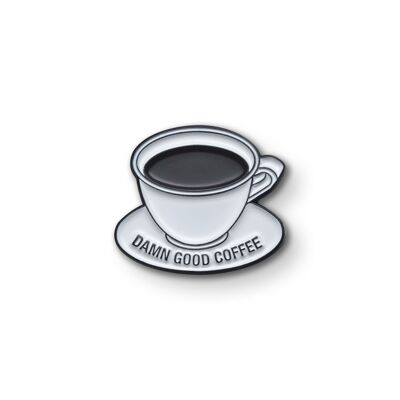 Emaille-Pin „Verdammt guter Kaffee“