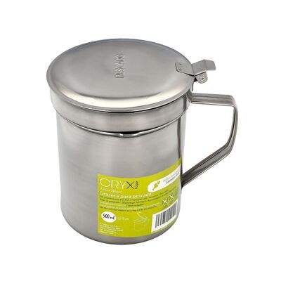 Stainless Steel Grease Tank for Fish Used Oil Oiler 0.5 L. With Strainer and Lid, Used Fish Oil Recycling Container