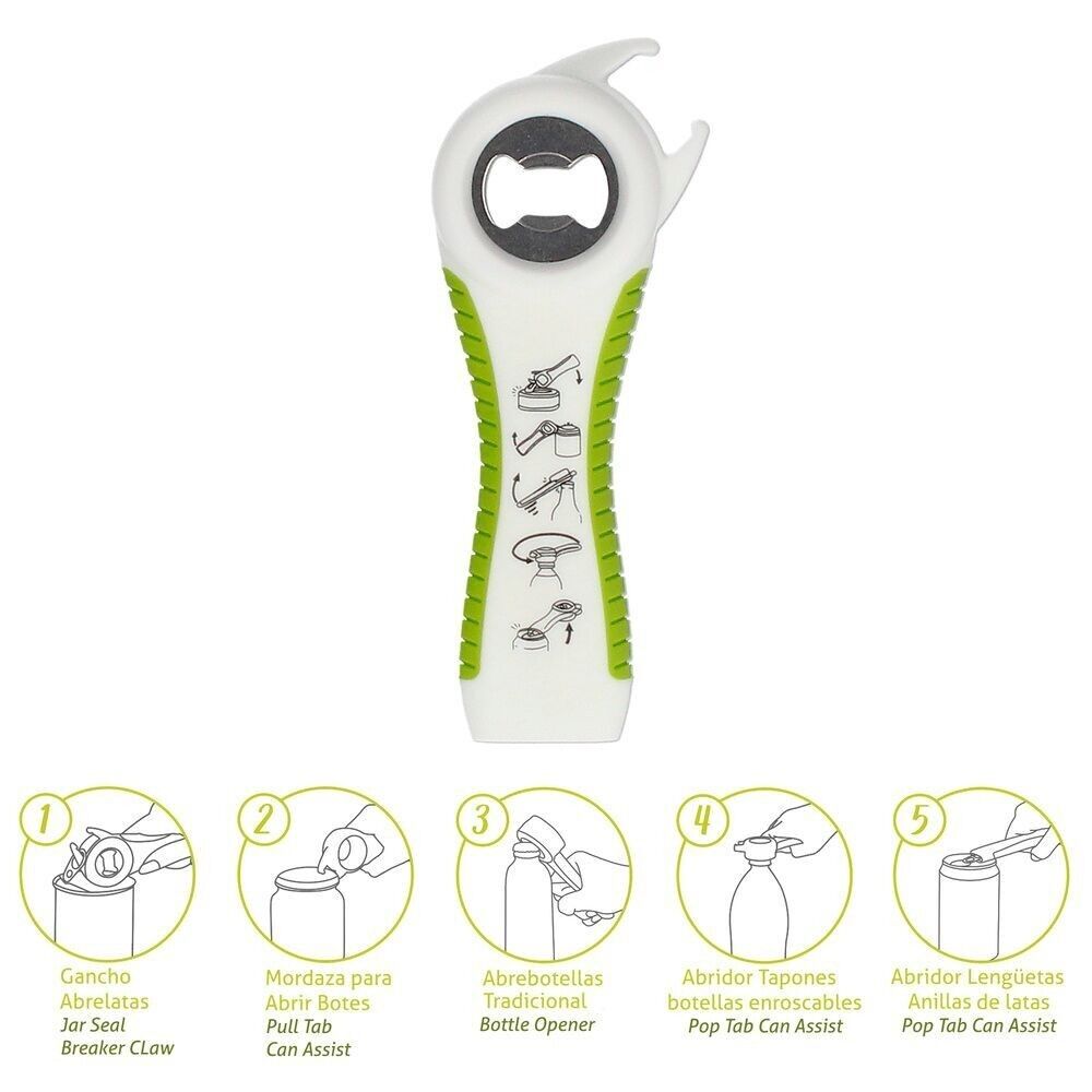 Apriscatole/bottiglie/barattoli multifunzione 5 in 1