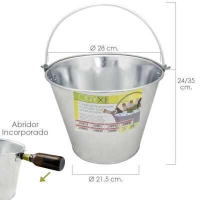 Multipurpose Galvanized Zinc Metal Bucket 10 Liter 28 x 21.5 x 24 (height))cm. with Bottle Opener