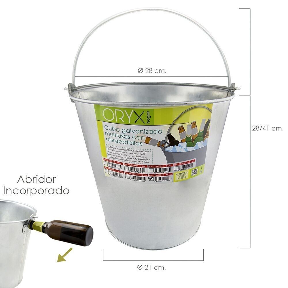 Multipurpose Galvanized Zinc Metal Bucket 14 Liters 28 x 21 x 28 (alt.)cm. with Bottle Opener