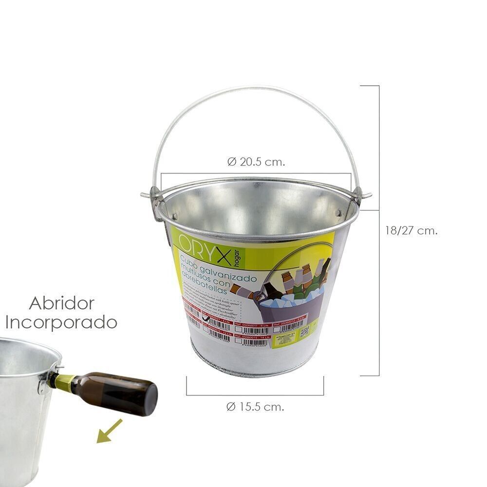 Multipurpose Galvanized Zinc Metal Bucket 4 Liters 20.5x18x15.5 (alt.)cm. with Bottle Opener