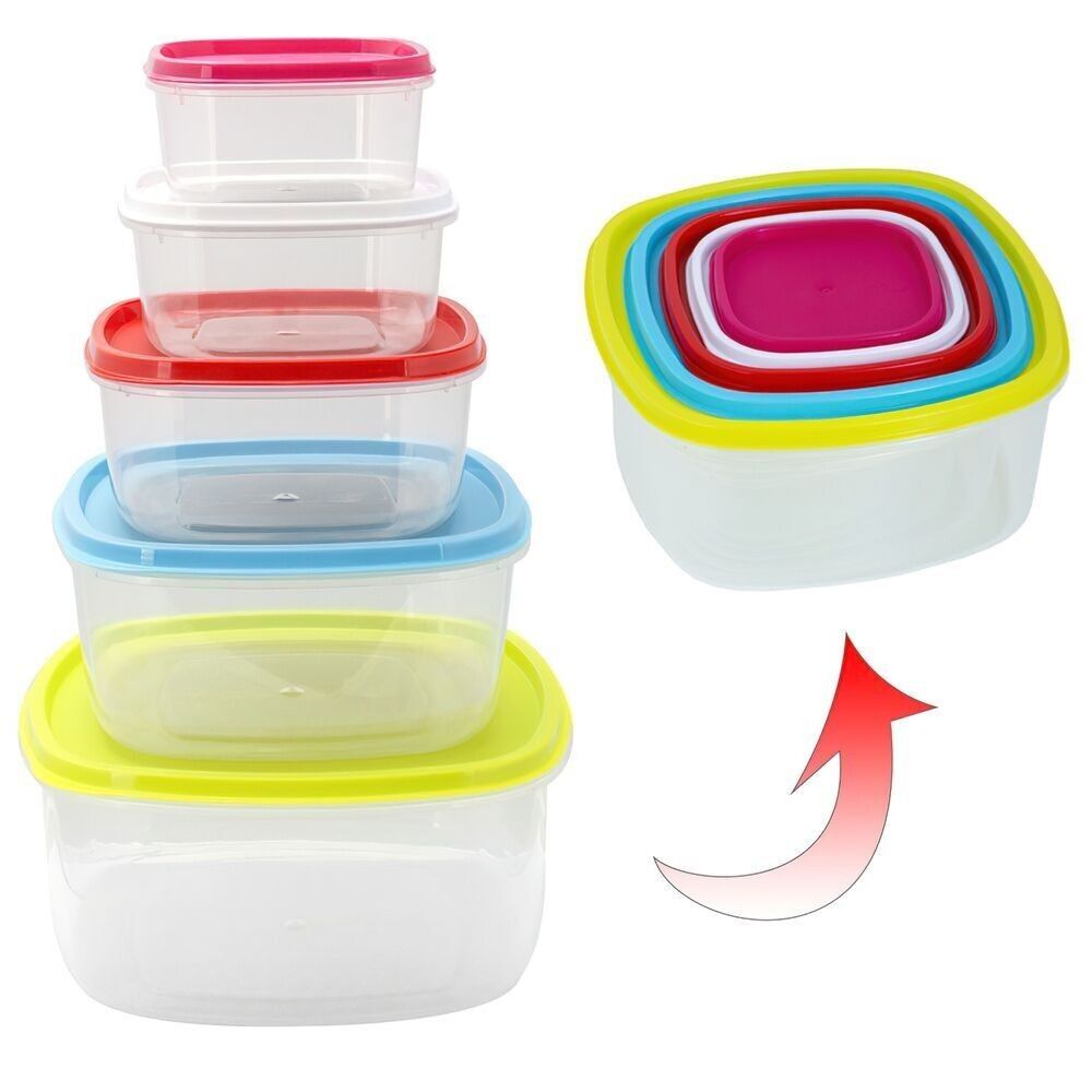 Square Plastic Lunch Boxes 220 / 350 / 600 / 1200 / 2000 ml. (5 piece set)