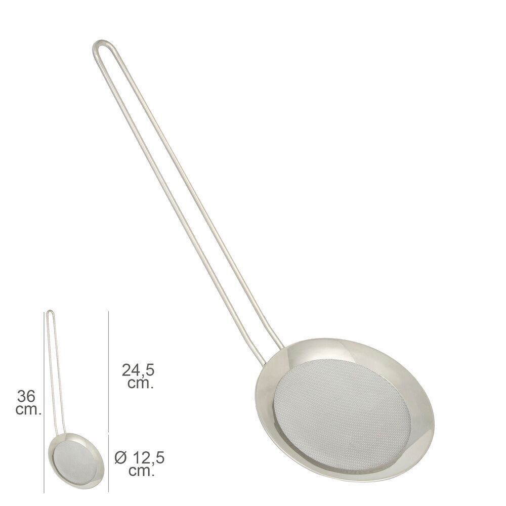 Schiumatoio a rete in acciaio inox " 12,5 cm.  Con manico 24,5 cm.