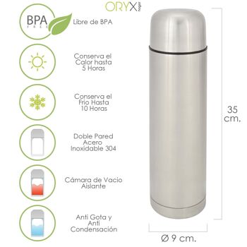 Thermos liquide, capacité 1 litre, sans BPA, acier inoxydable, sans goutte