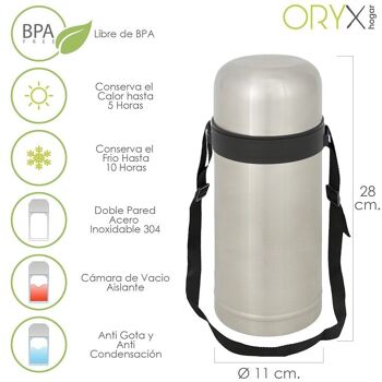 Thermos solide et liquide, capacité 1 litre, sans BPA, acier inoxydable, anti-goutte