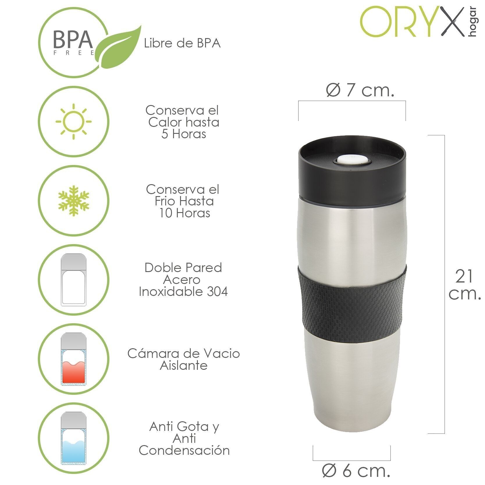 Vaso Termico,  Capacidad De 380ML. Libre BPA,  Acero Inoxidable,  Antigoteo