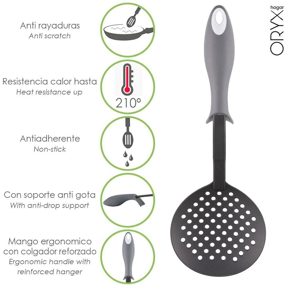 Espumadera Cocina Nylon Con Mango Antigotas Engomado 35 x 11, 7 cm.