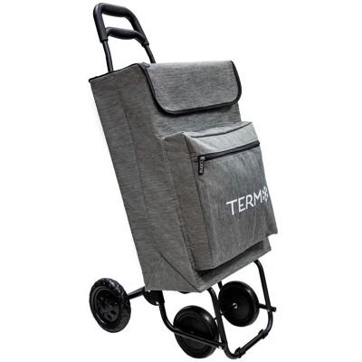 Shopping Cart 4 Wheels Gray Marble 45 Liters Polyester Shopping Cart with Thermal Cooling Bag