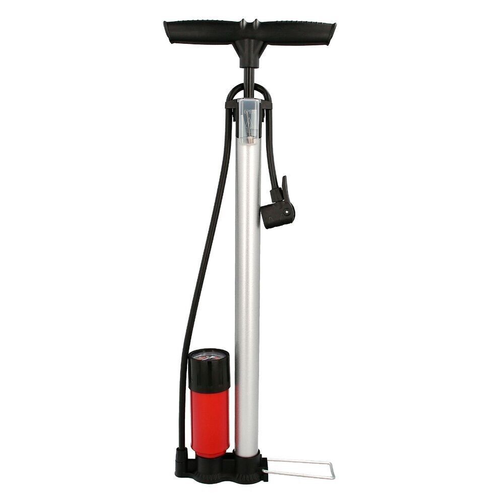 Fahrrad-Luftpumpe mit Manometer. Presta- und Schrader-Ventil mit Doppeldüse. Mit Adaptern. "32 x 500 mm. 10 BAR / 160 PSI