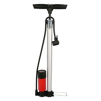 Pompe de gonflage de vélo avec manomètre. Valve Presta et Schrader à double buse. Avec adaptateurs. "32x500mm. 10 BARRES / 160 PSI