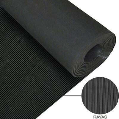 Suelo Goma Rayas 1, 30x10 metros 3 mm. de Grosor Color Negro