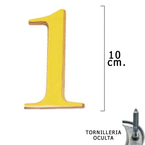 número Latón "1" 10 cm. con Tornilleria Oculta (Blister 1 Pieza)
