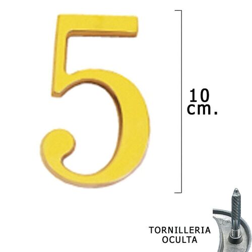 número Latón "5" 10 cm. con Tornilleria Oculta (Blister 1 Pieza)