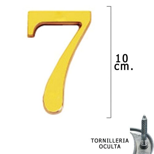 número Latón "7" 10 cm. con Tornilleria Oculta (Blister 1 Pieza)