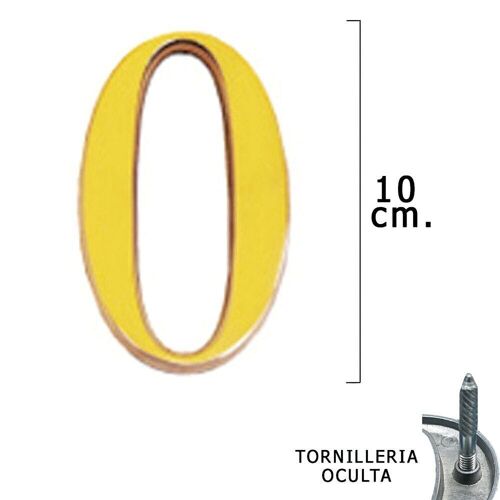 número Latón "0" 10 cm. con Tornilleria Oculta (Blister 1 Pieza)