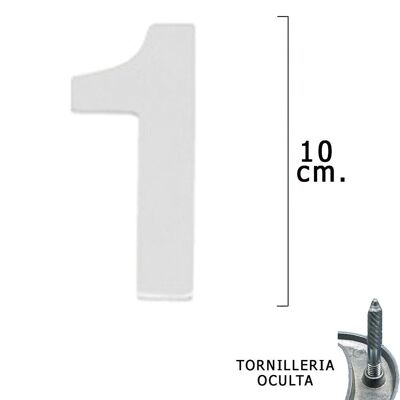 número Metal "1" Plateado Mate 10 cm. con Tornilleria Oculta (Blister 1 Pieza)