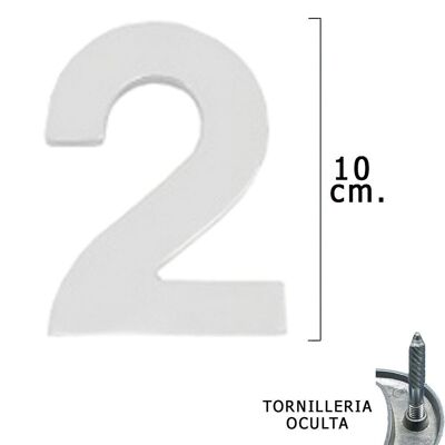 número Metal "2" Plateado Mate 10 cm. con Tornilleria Oculta (Blister 1 Pieza)