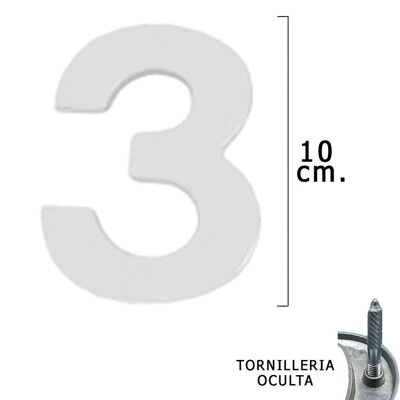 Numero in metallo "3" Argento Opaco 10 cm. con viti nascoste (blister da 1 pezzo)