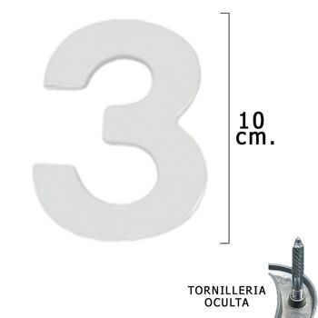 Chiffre en métal "3" Argent Mat 10 cm. avec vis cachées (1 pièce Blister)