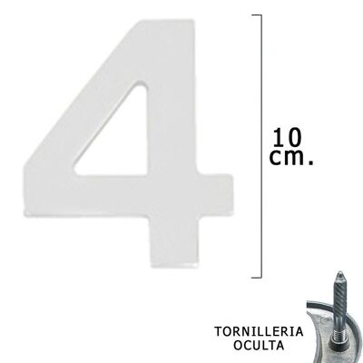 número Metal "4 Plateado Mate 10 cm. con Tornilleria Oculta (Blister 1 Pieza)