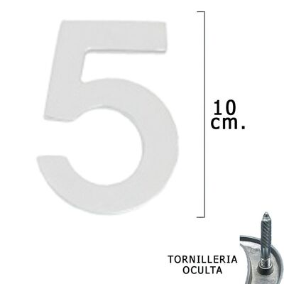 Numero in metallo "5" Argento Opaco 10 cm. con viti nascoste (blister da 1 pezzo)